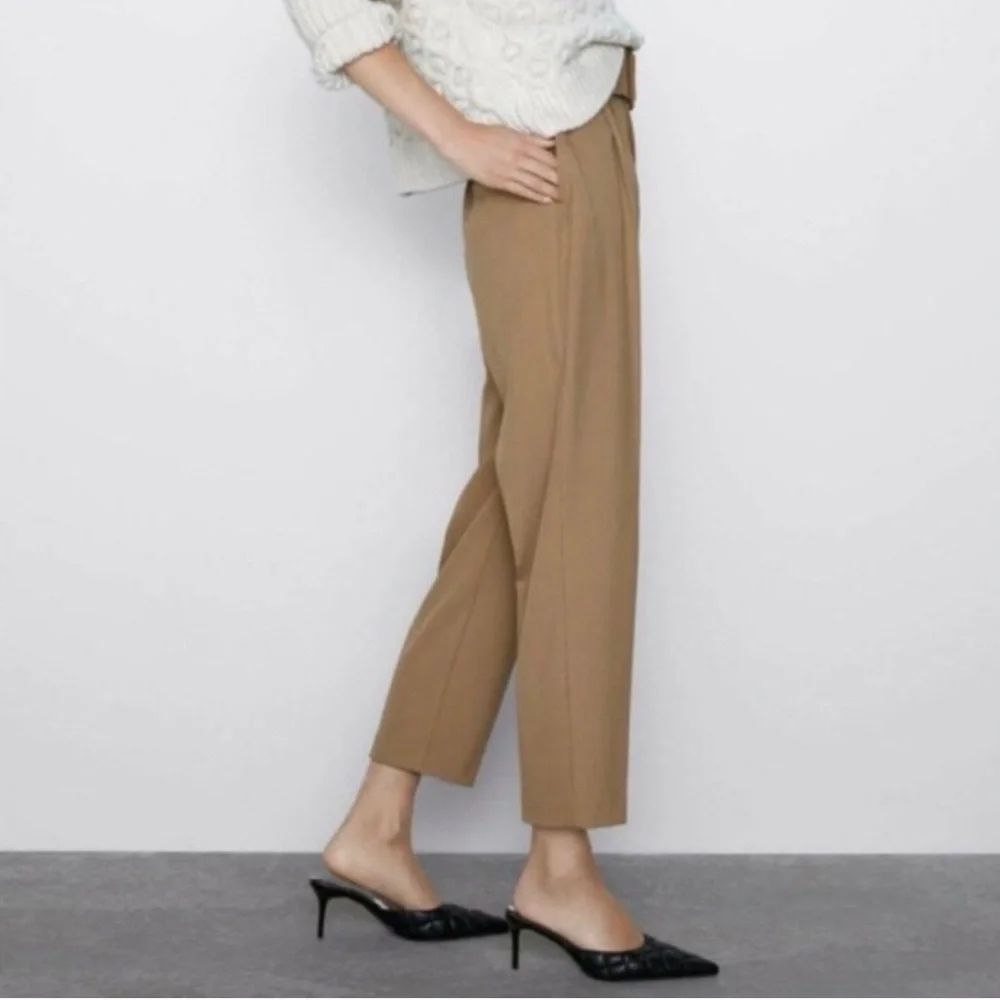 NWT ZARA High Waisted Trousers Belted Pants Blogger Favorite Size S - Picture 3 of 13